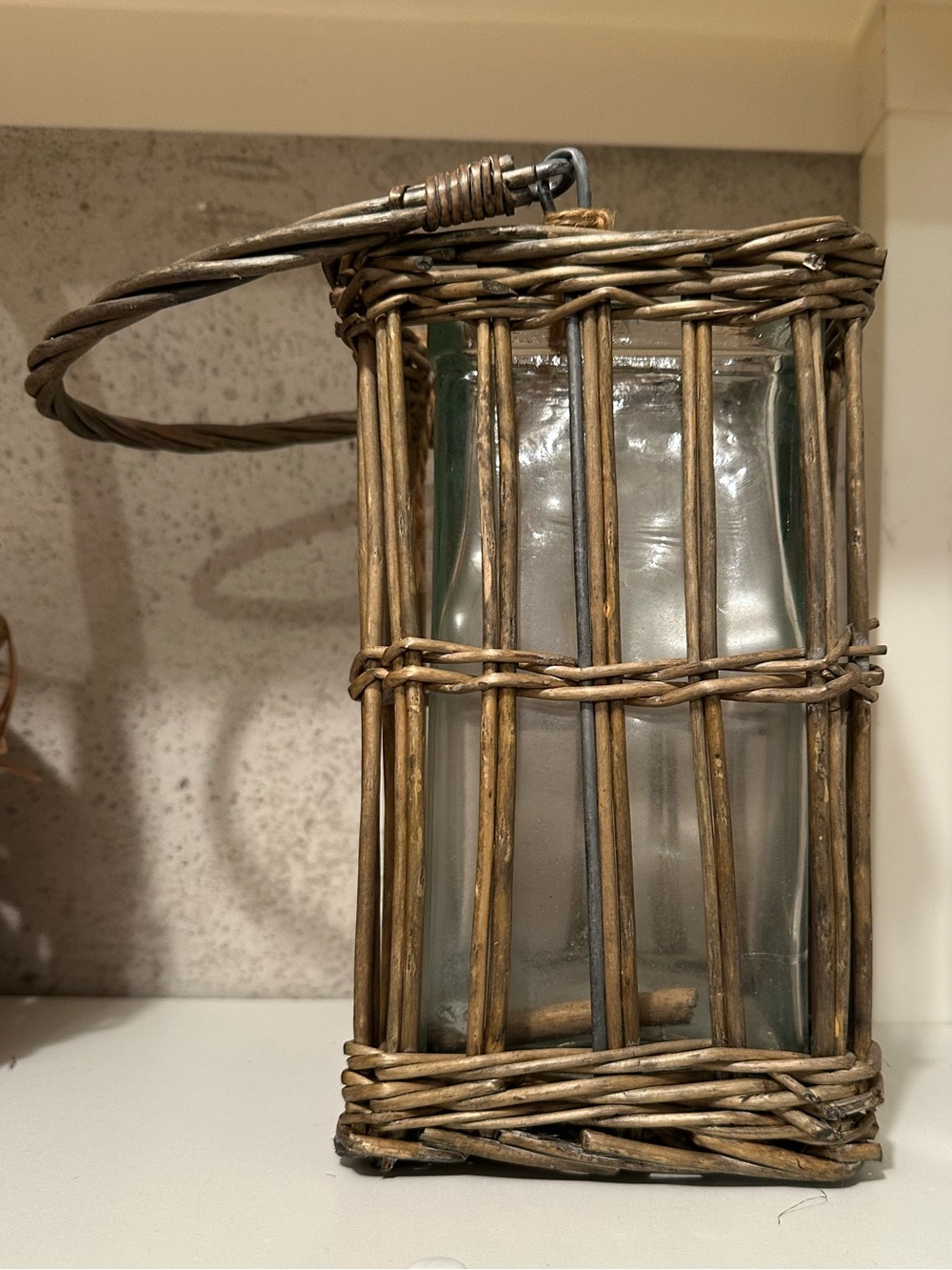 Wicker and Glass Candle Holder